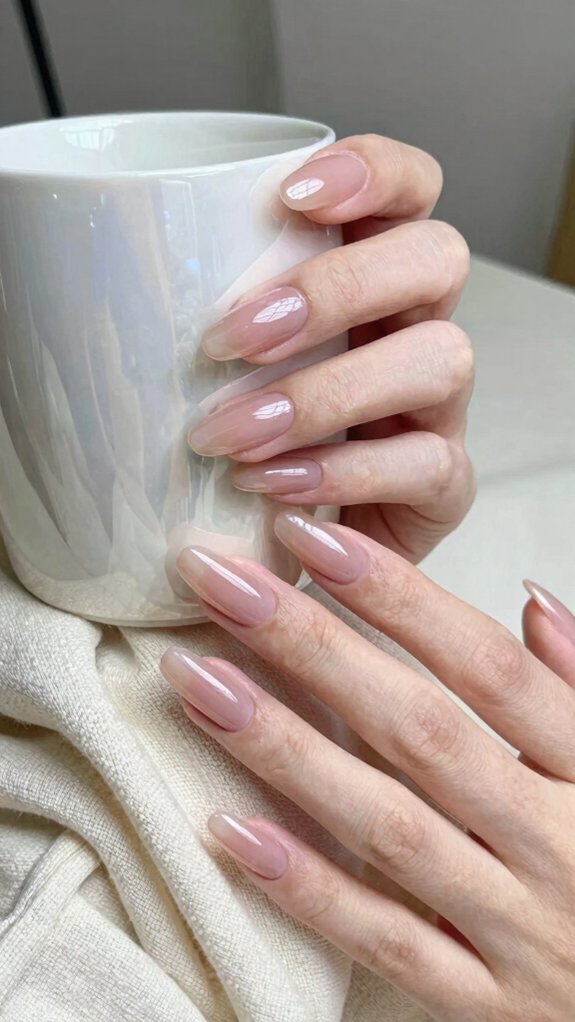 Almond Acrylic Nails That Make Every Hand Look Elegant 10 glossy nude almond acrylic nails