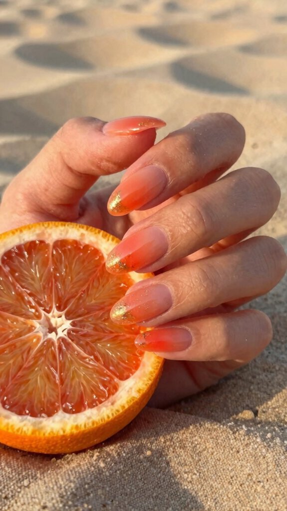 13 Orange Nail Designs That Feel Fresh Beyond Fall 12 golden hour ombre glow