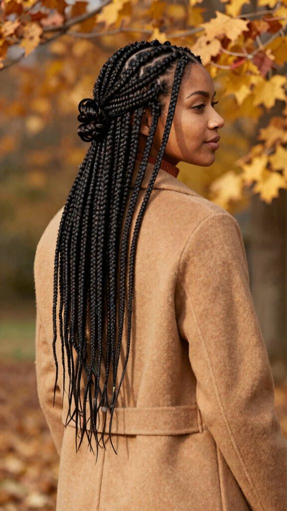 Box Braids Styles That Pair Beautifully With Fall Fashion 5 half up box braid beauty