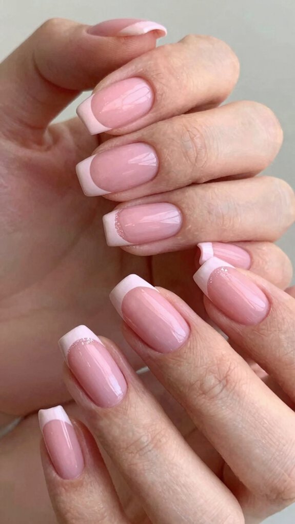 Pink French Tip Nails That Feel Soft, Elegant, and Modern 4 iridescent pink glitter french tips