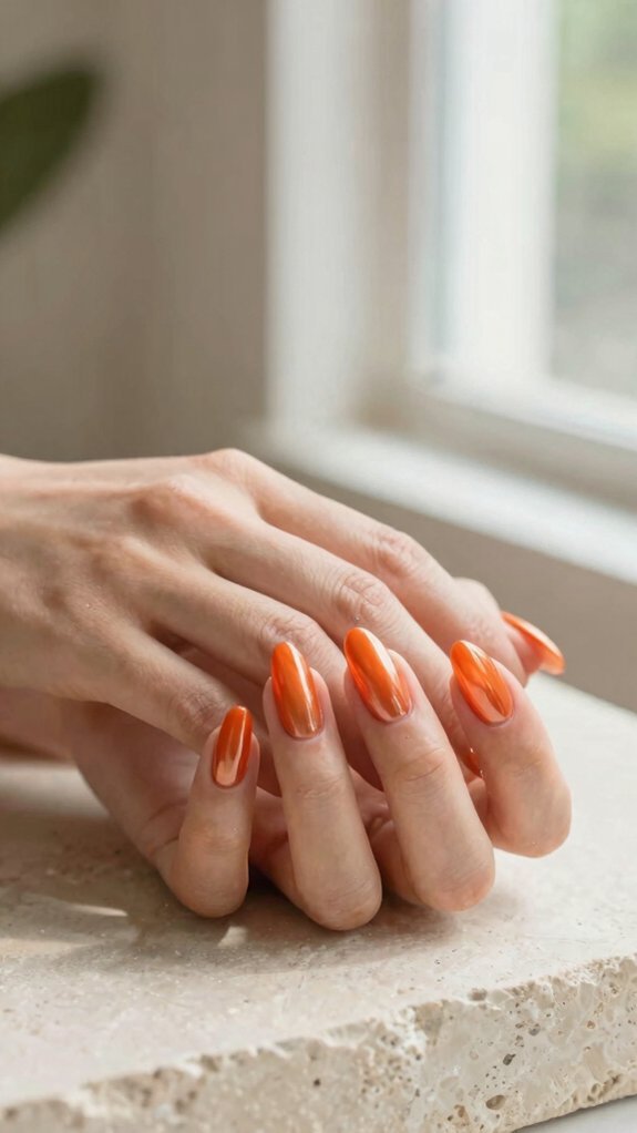 13 Orange Nail Designs That Feel Fresh Beyond Fall 1 juicy tangerine mirror chrome
