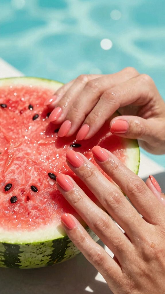 Fun Summer Nail Colors You’ll Want to Wear All Vacation Long 5 juicy watermelon pink glossy nails