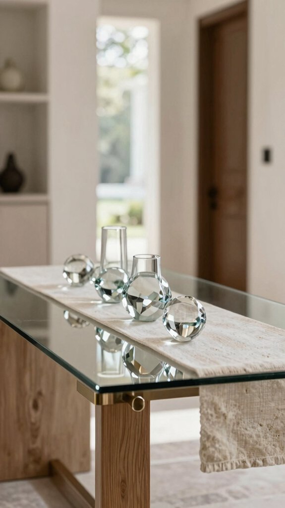 15 Modern Entryway Table Decor Ideas for a Clean and Elegant Look 8 layered clear glass entry vignette