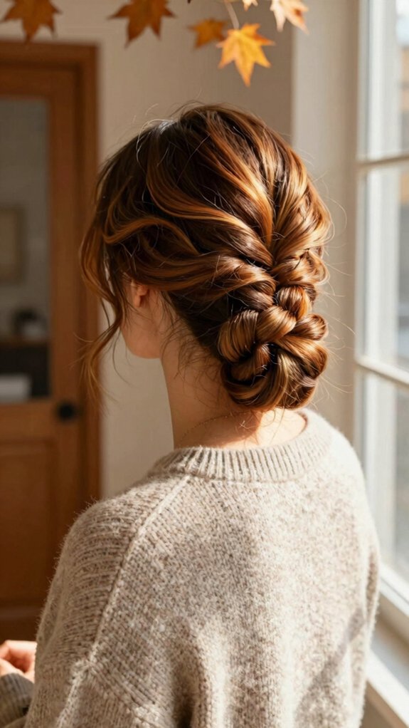Quick Braided Hairstyles for Busy Fall Mornings 1 low braided bun for fall