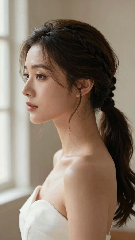 12 Braided Ponytail Ideas That Work for Weddings, Work, and Weekends 2 low braided low ponytail