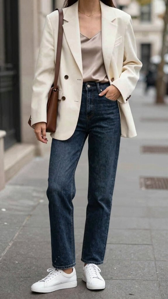 17 Outfit Ideas That Make Straight-Leg Jeans Look Expensive 13 low profile white sneaker styling