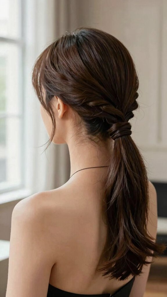 Braided Ponytail Hairstyles That Take You From the Office to Dinner 2 low wrapped snag free ponytail