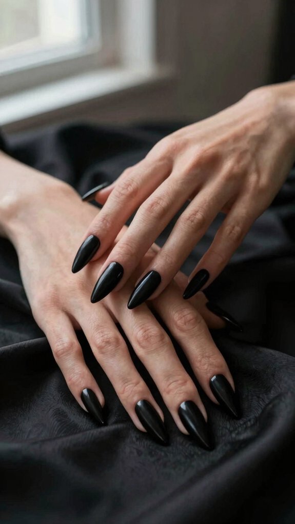Black Stiletto Nails That Feel Bold Yet Sophisticated 8 matte black with gold foil