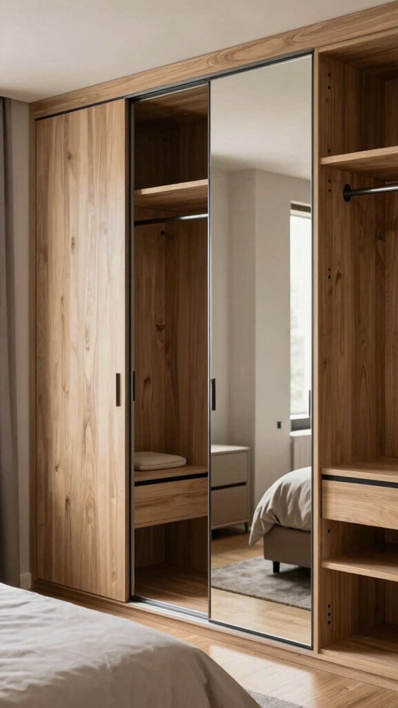 17 Sliding Door Wardrobe Designs for a Modern and Organized Bedroom 3 matte walnut mirror sliding doors
