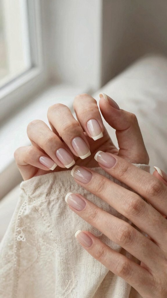 micro nude floating french tips