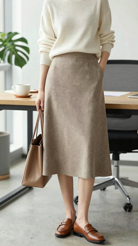 How to Style Modest Fashion Outfits for Work Without Looking Overdressed 2 midi skirt knitwear office outfit