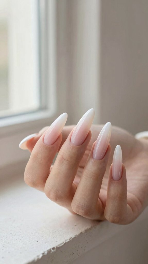 Long Acrylic Nails That Never Look Overdone 7 milky nude seamless ombr