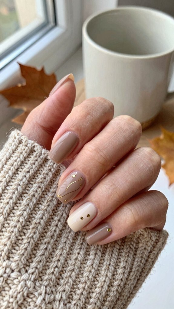 Short Fall Nail Designs That Feel Cozy, Chic, and Easy to Wear 9 minimal gold detail nails