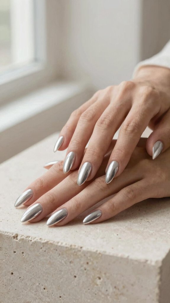 Almond Acrylic Nails That Make Every Hand Look Elegant 3 mirror shine chrome almond nails