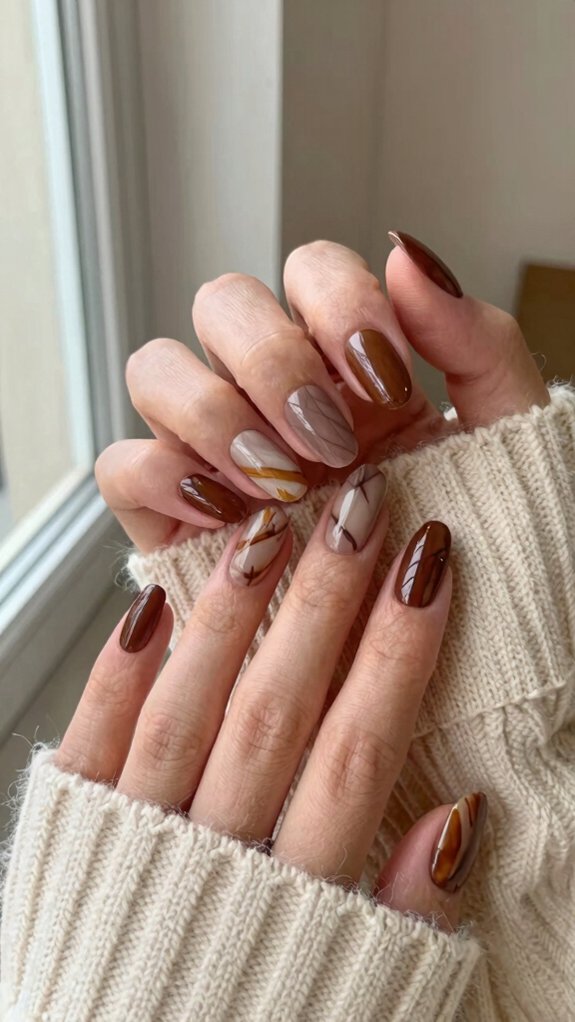 Brown Nail Designs That Are Trending for Fall 2026 2 mocha latte marble nails