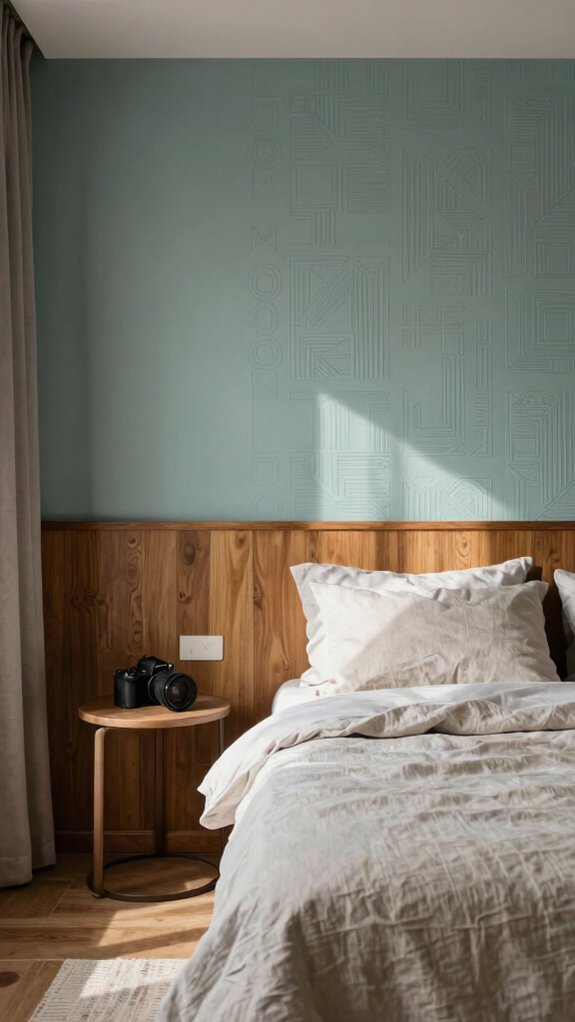 19 Accent Wall Bedroom Ideas Using Paint, Wood, and Wallpaper 1 navy and white half wall