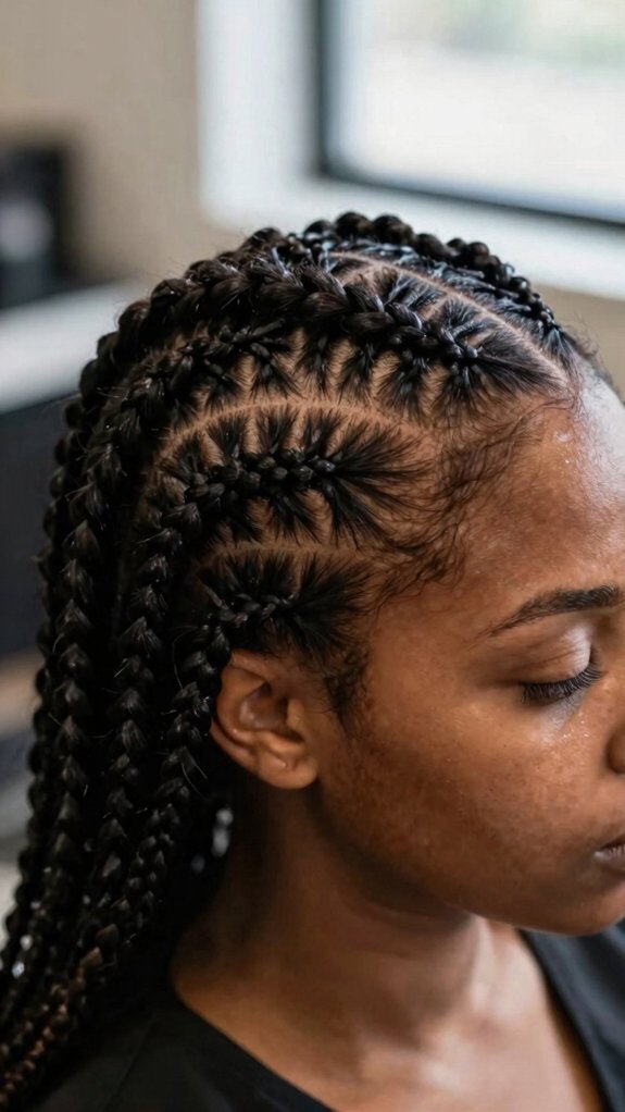 Braided Cornrow Hairstyles With Elegant Parting Designs 5 neat stitch inspired cornrow finish