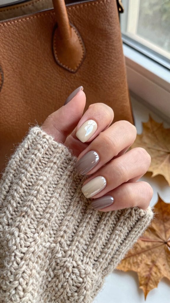 15 Short Nail Designs That Match Every Cozy Fall Outfit 14 neutral chrome cozy glow