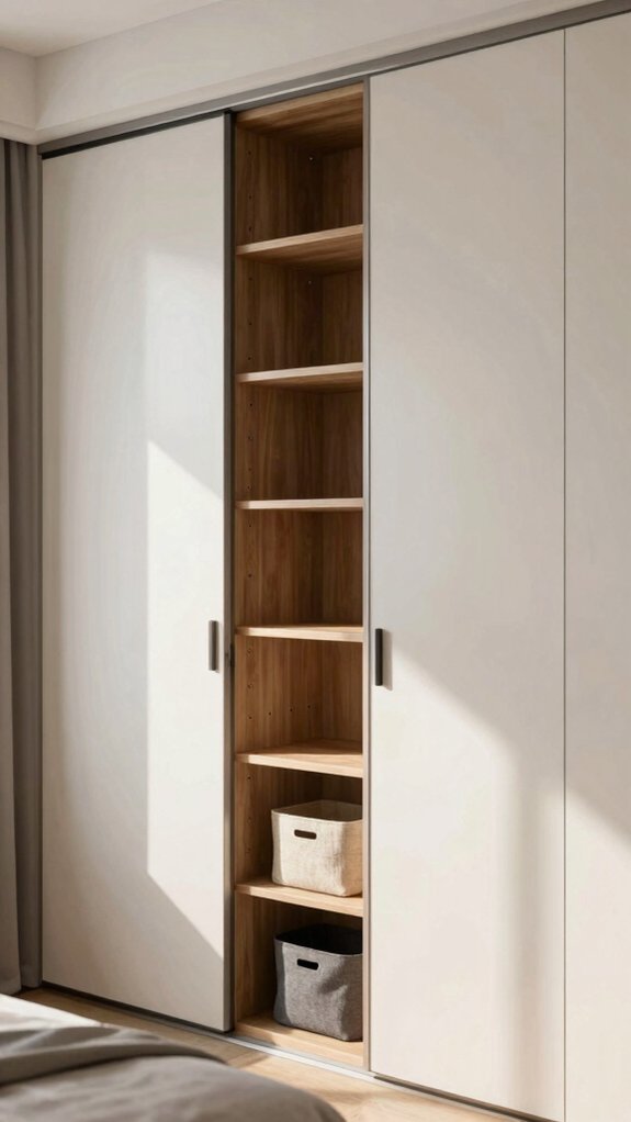 17 Sliding Door Wardrobe Designs for a Modern and Organized Bedroom 20 open shelf sliding storage