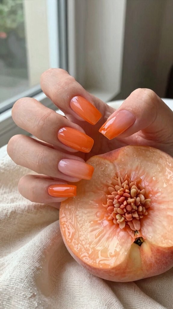 13 Orange Nail Designs That Feel Fresh Beyond Fall 4 peach ombr gradient nails