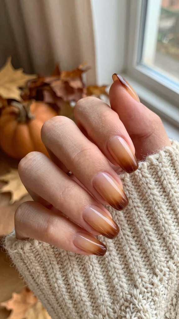 Brown Nail Designs That Are Trending for Fall 2026 8 peanut to caramel ombr autumn nails