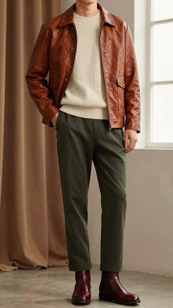 polished cozy leather knit layers