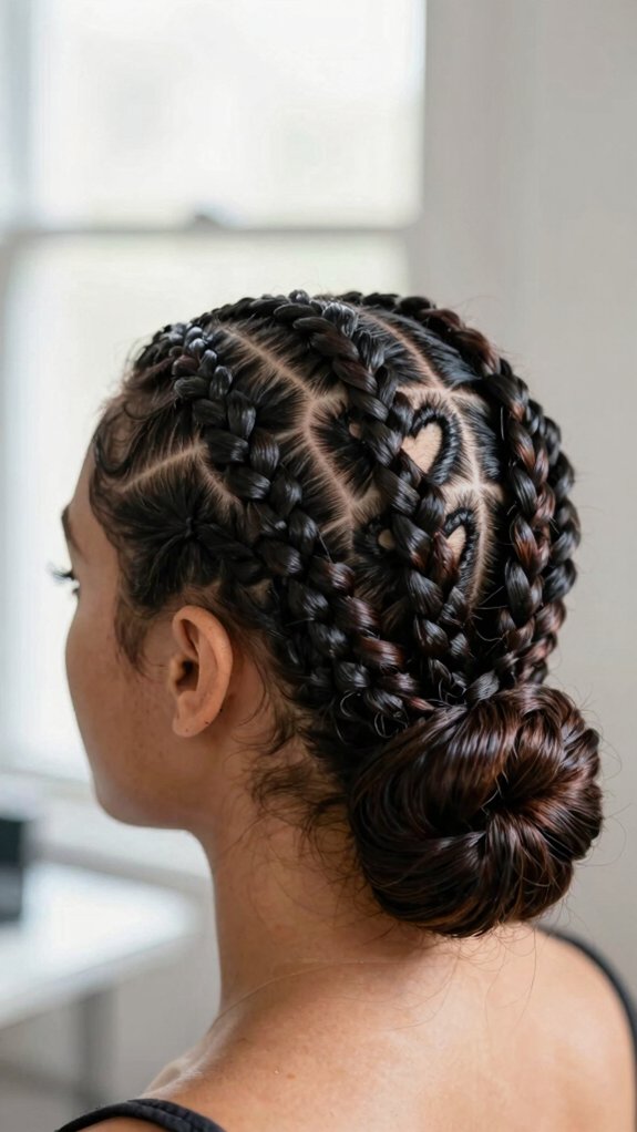 Braided Cornrow Hairstyles With Elegant Parting Designs 1 polished heart cornrow braids