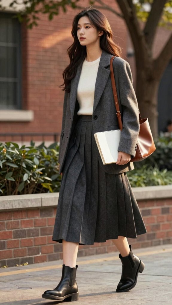 Back-to-School Outfit Ideas That Still Look Stylish After Class 5 polished pleated midi skirt outfit