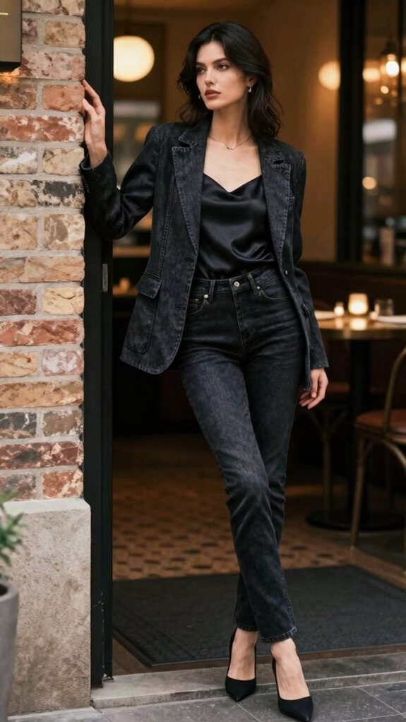 15 Jeans Outfits That Always Look Put Together 4 sleek black denim date night
