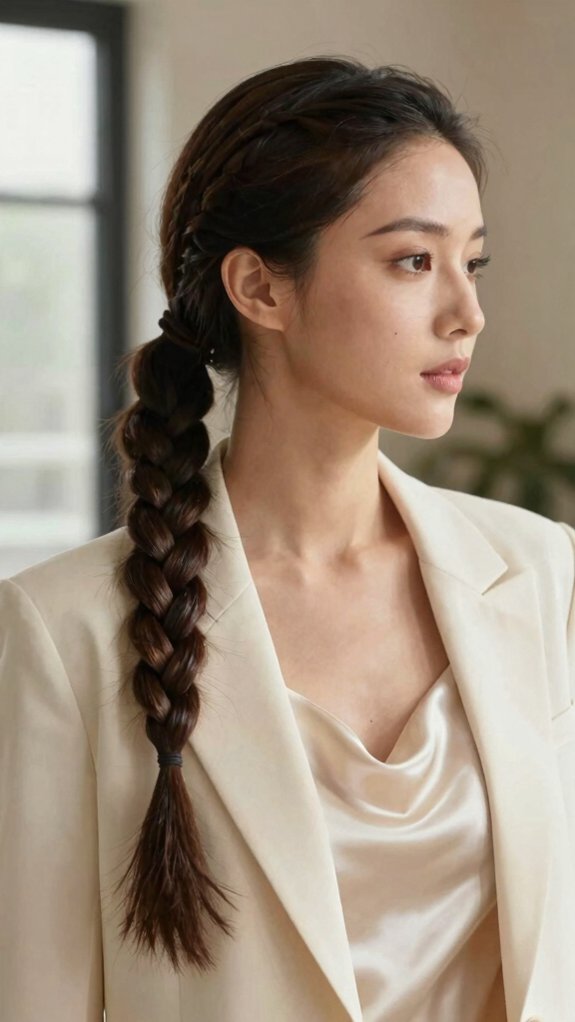 Braided Ponytail Hairstyles That Take You From the Office to Dinner 4 sleek feed in braid longevity