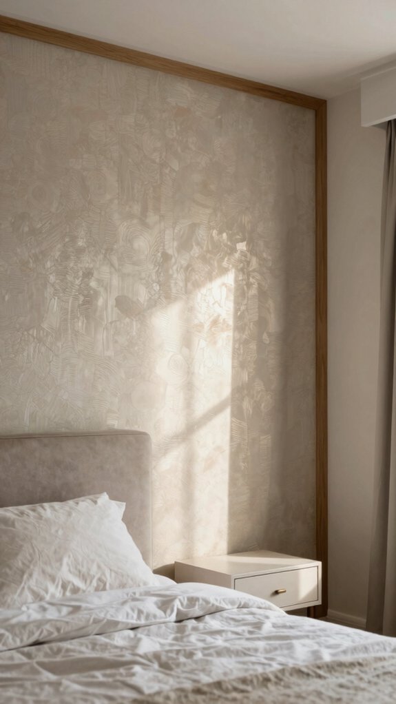 19 Accent Wall Bedroom Ideas Using Paint, Wood, and Wallpaper 15 soft bronze metallic glow