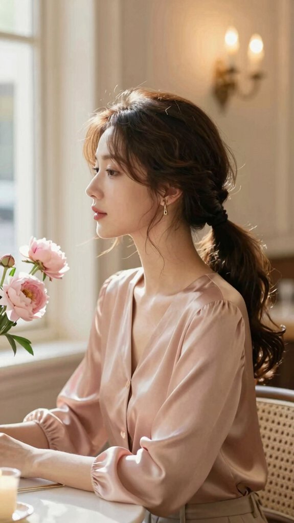 Braided Ponytail Hairstyles That Take You From the Office to Dinner 7 soft low braided ponytail romance