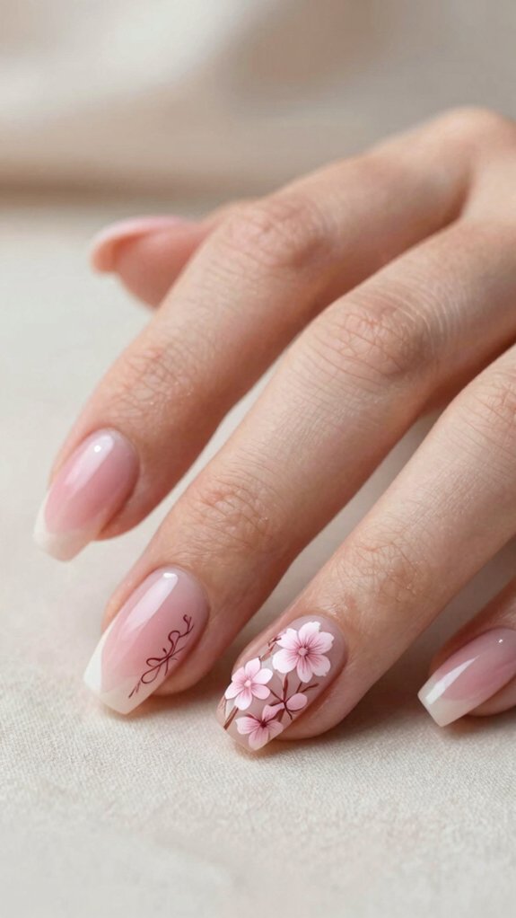 Pink Nail Designs That Never Go Out of Style 5 spring pink floral nail accents