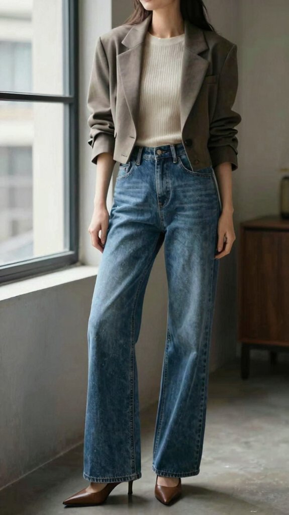 How to Style Wide-Leg Jeans Without Looking Boxy 4 structured blazer with wide leg jeans