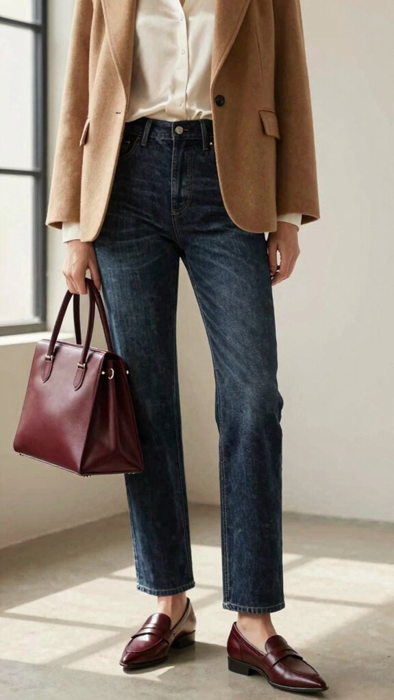 17 Outfit Ideas That Make Straight-Leg Jeans Look Expensive 17 structured handbag sharpens denim
