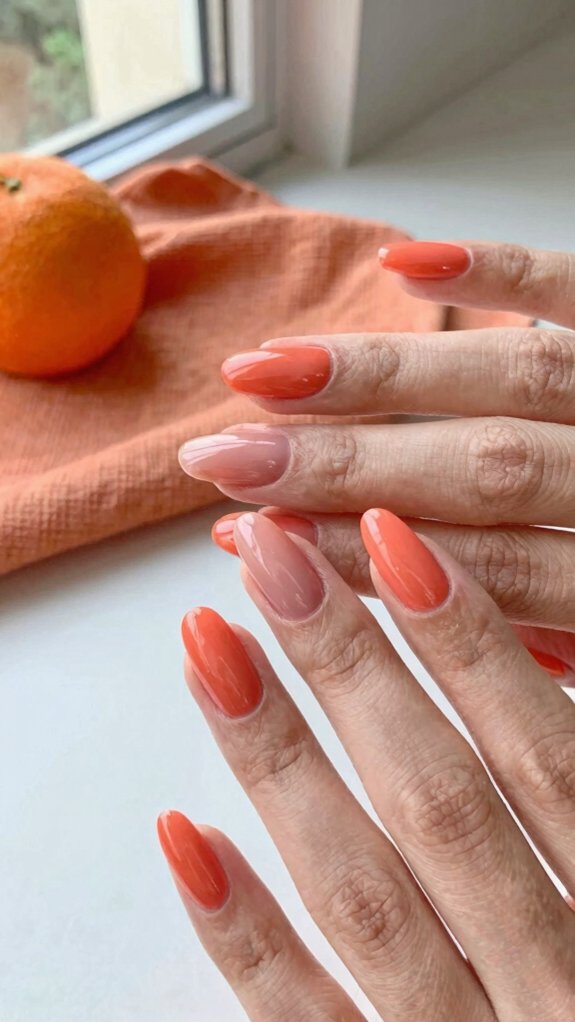 13 Orange Nail Designs That Feel Fresh Beyond Fall 3 sun kissed coral glossy manicure