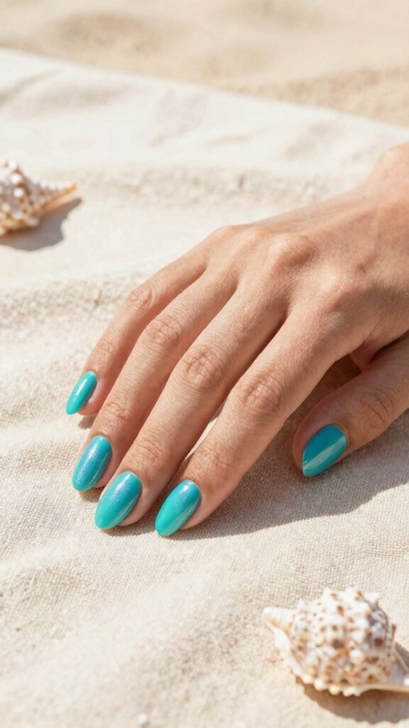 Fun Summer Nail Colors You’ll Want to Wear All Vacation Long 9 sunlit turquoise chrome shine