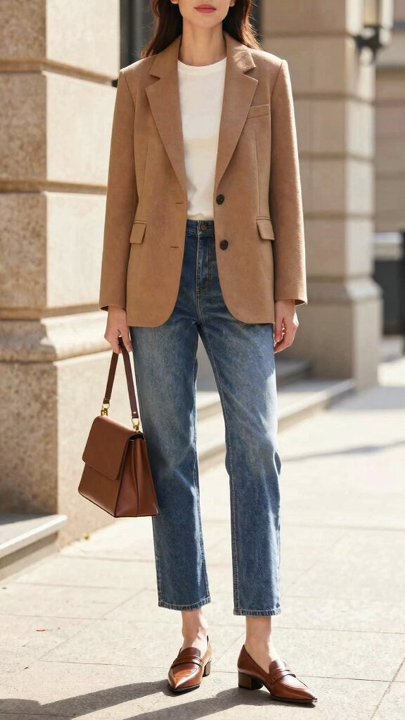 15 Jeans Outfits That Always Look Put Together 1 tailored blazer and indigo denim