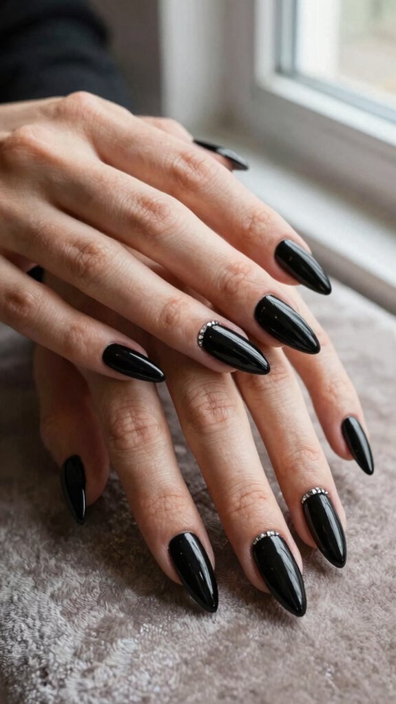 Black Stiletto Nails That Feel Bold Yet Sophisticated 5 thoughtful rhinestone placement
