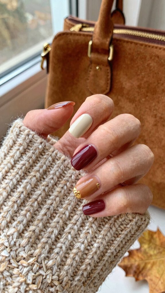 15 Short Nail Designs That Match Every Cozy Fall Outfit 5 tiny gold stud nail art