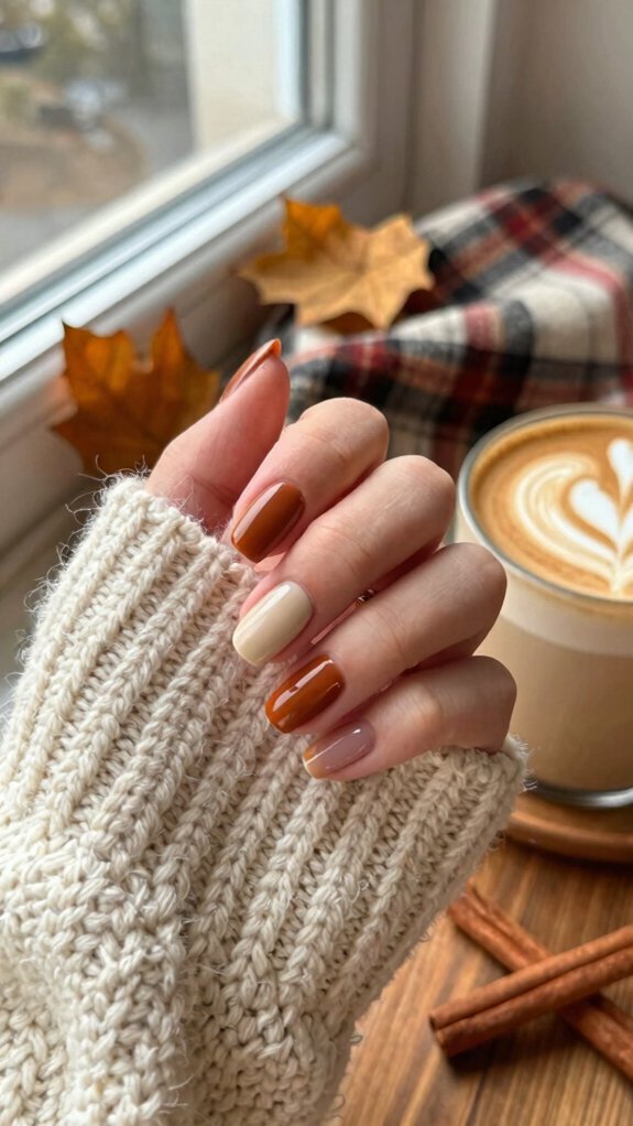 15 Short Nail Designs That Match Every Cozy Fall Outfit 15 toasty cinnamon caramel ombr
