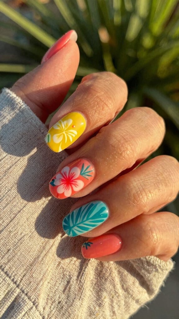 Summer Acrylic Nails That Instantly Brighten Your Look 2 tropical floral acrylic nails