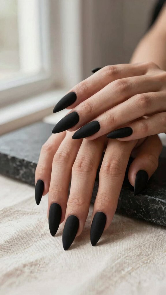 Black Stiletto Nails That Feel Bold Yet Sophisticated 2 velvety matte black edgy nails