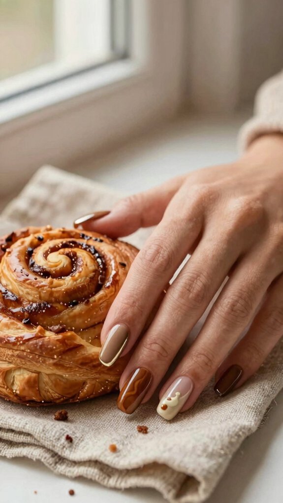 Brown Nail Designs That Are Trending for Fall 2026 3 warm cinnamon spice ribbons