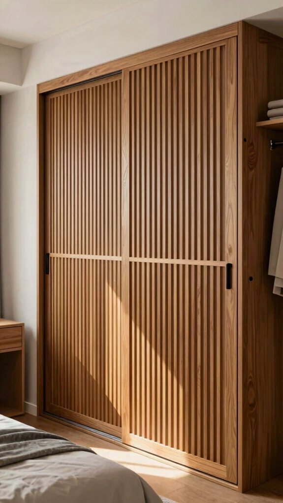 17 Sliding Door Wardrobe Designs for a Modern and Organized Bedroom 7 warm horizontal wood slats