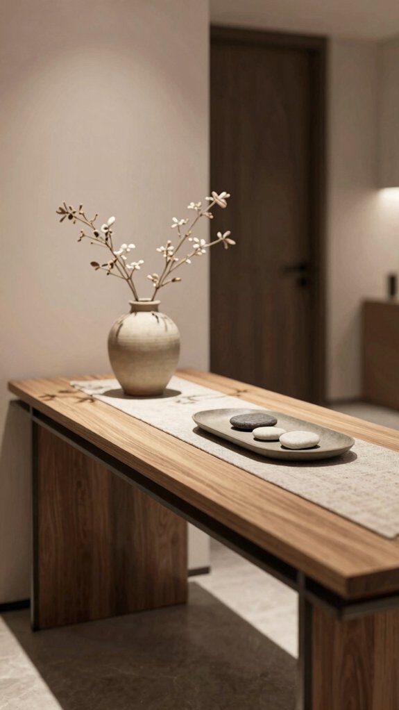 15 Modern Entryway Table Decor Ideas for a Clean and Elegant Look 15 warm lamp mirror glow