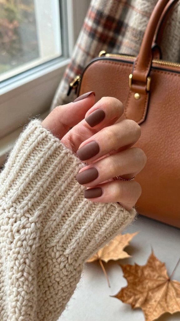 15 Short Nail Designs That Match Every Cozy Fall Outfit 6 warm matte mocha short nails