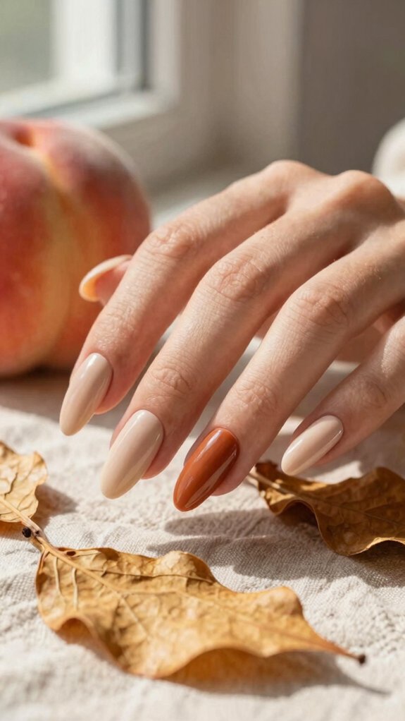Summer Acrylic Nails That Transition Beautifully Into Fall 4 warm nude shimmer acrylics