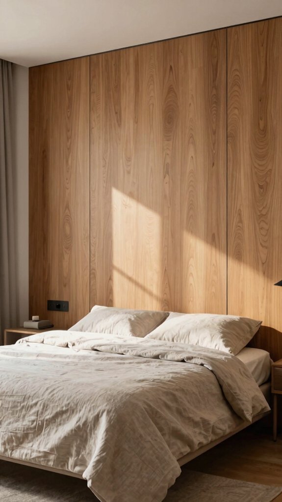 15 Modern Accent Wall Bedroom Ideas for a Cozy Retreat 2 warm oak paneling bedroom