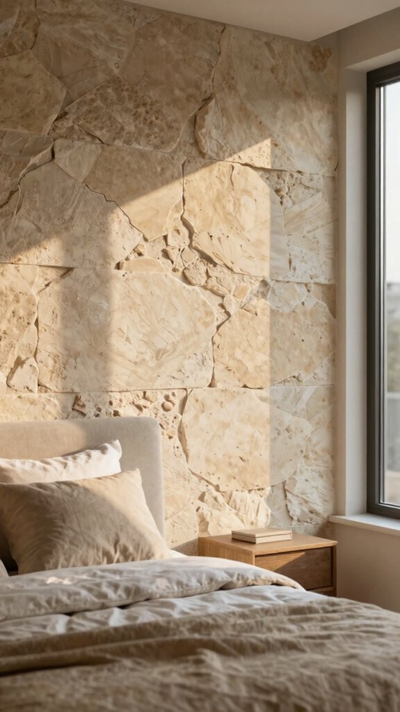 17 Accent Wall Bedroom Ideas to Instantly Elevate Your Space 6 warm stone texture bedroom accent